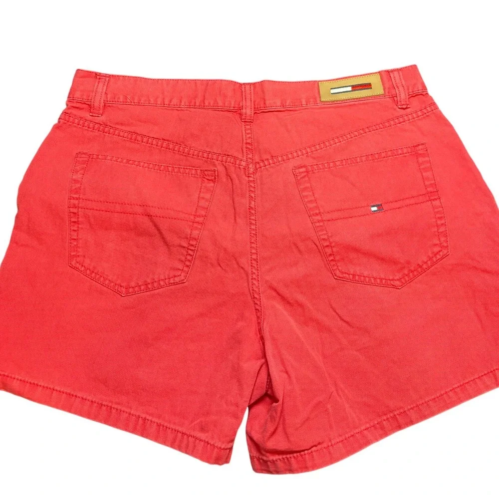 Tommy Hilfiger Jeans Womens Red High Waisted Denim y2k Shorts Size 12